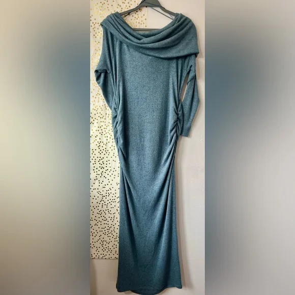 Motherhood Heathered Blue Cowl Neck Long Sleeve Dress size Large - Picture 2 of 6